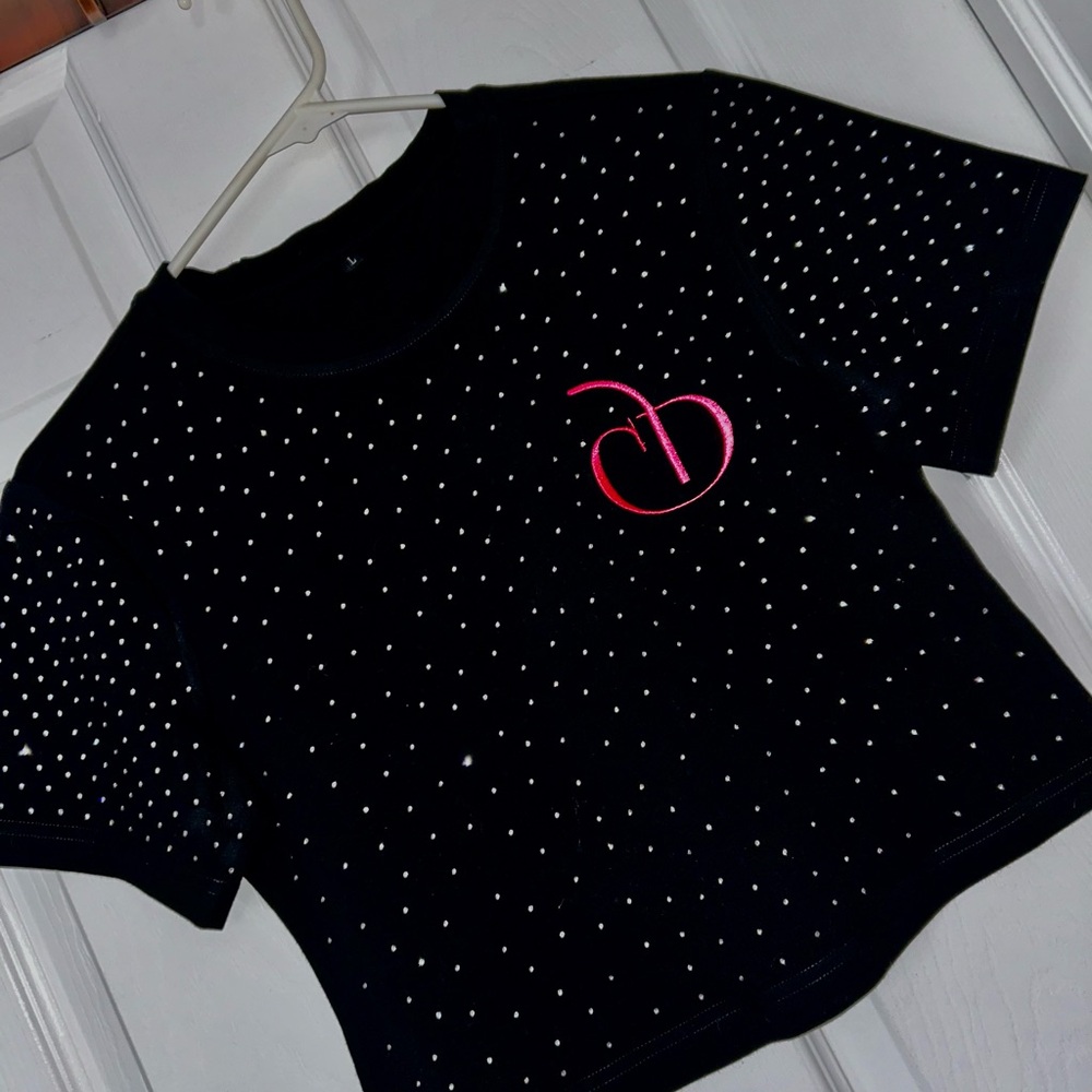 Custom Rhinestone Cherry Drip Logo Crop Top - Picture 3 of 7